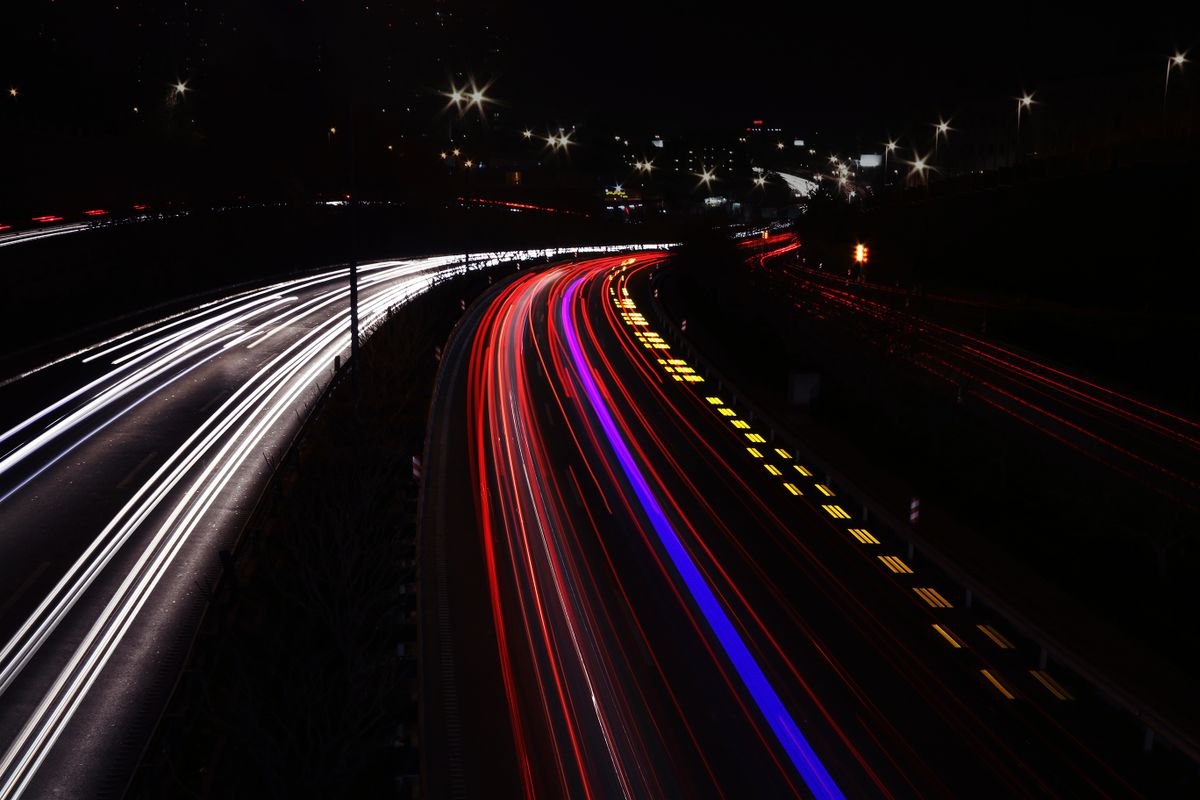 Highway traffic at night, long exposure